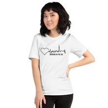 Load image into Gallery viewer, Nursing in the Six - Toronto Skyline w/ Nursing in the Six print - Short-Sleeve Unisex T-Shirt - WHITE
