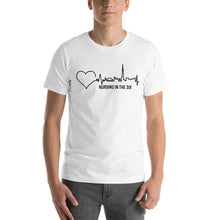 Load image into Gallery viewer, Nursing in the Six - Toronto Skyline w/ Nursing in the Six print - Short-Sleeve Unisex T-Shirt - WHITE
