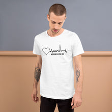 Load image into Gallery viewer, Nursing in the Six - Toronto Skyline w/ Nursing in the Six print - Short-Sleeve Unisex T-Shirt - WHITE
