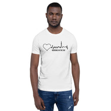Load image into Gallery viewer, Nursing in the Six - Toronto Skyline w/ Nursing in the Six print - Short-Sleeve Unisex T-Shirt - WHITE
