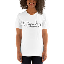 Load image into Gallery viewer, Nursing in the Six - Toronto Skyline w/ Nursing in the Six print - Short-Sleeve Unisex T-Shirt - WHITE

