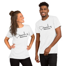 Load image into Gallery viewer, Nursing in the Six - Toronto Skyline w/ Nursing in the Six print - Short-Sleeve Unisex T-Shirt - WHITE
