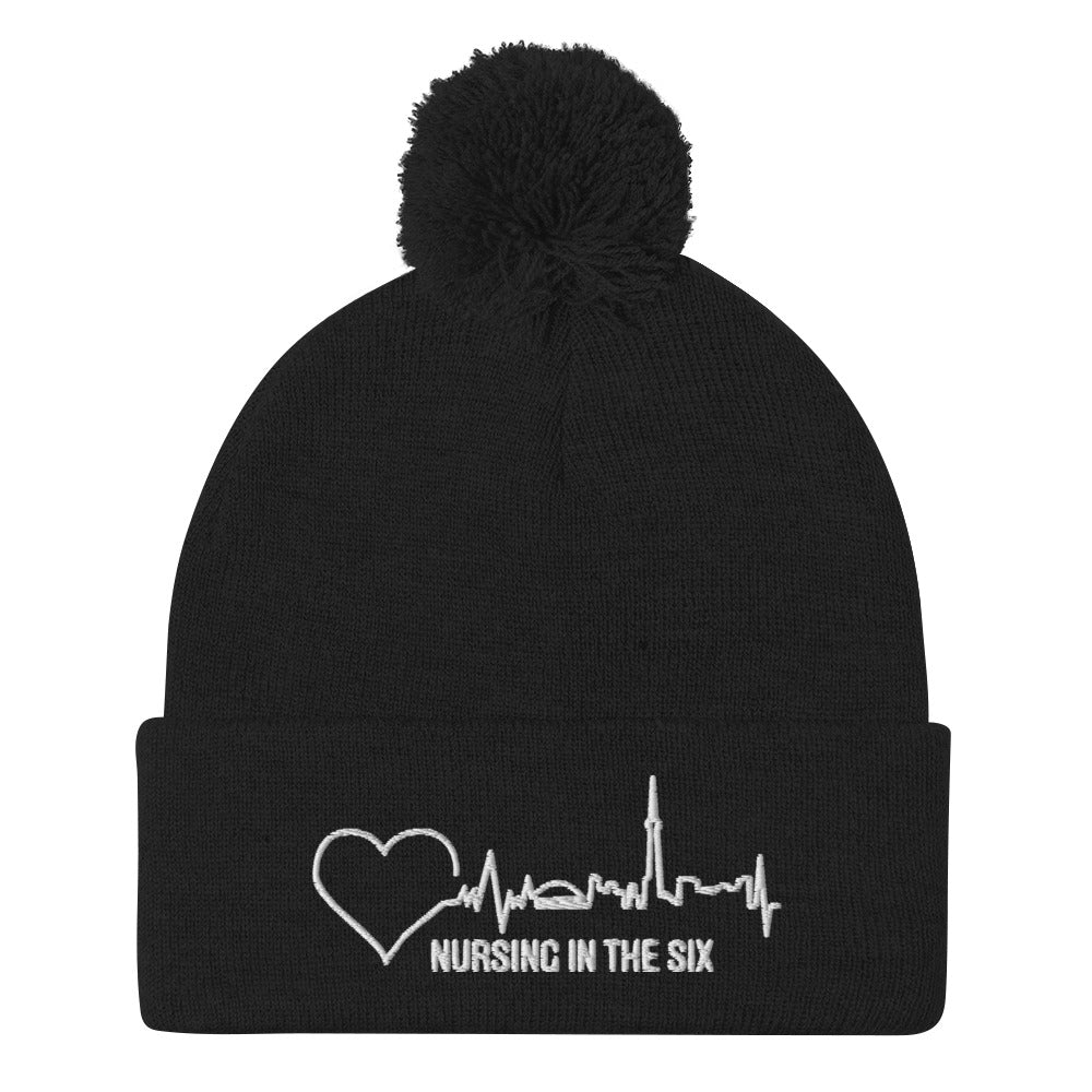 Nursing In The Six - Toronto Skyline/Nursing In The Six - 3D Embroidered Pom-Pom Beanie - (AVAILABLE IN 8 COLOURS)