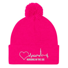 Load image into Gallery viewer, Nursing In The Six - Toronto Skyline/Nursing In The Six - 3D Embroidered Pom-Pom Beanie - (AVAILABLE IN 8 COLOURS)
