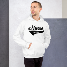 Load image into Gallery viewer, Nursing in the Six - Varsity Nurse - Whitby- Hoodie - Unisex - White
