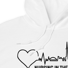 Load image into Gallery viewer, Nursing in the Six - TORONTO SKYLINE/Nursing In The Six - Unisex Hoodie - WHITE
