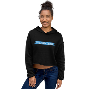 Nursing in the Six - 'SIX' STAR BANNER - Nurse - Crop Top Hoodie - BLACK